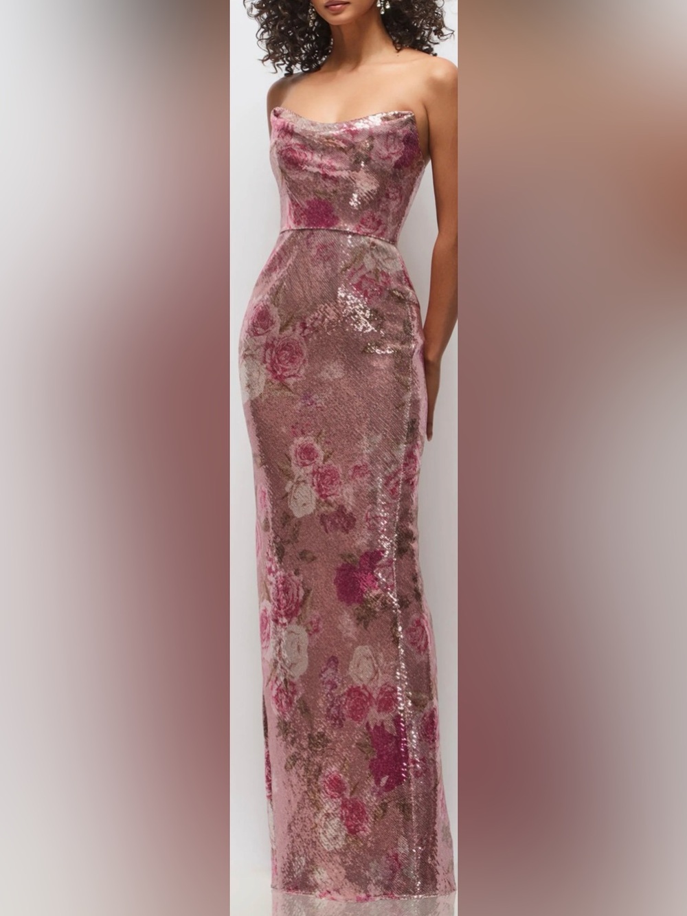 NEW AFTER SIX Cassandra Floral Sequin Strapless Column Gown Sz 2